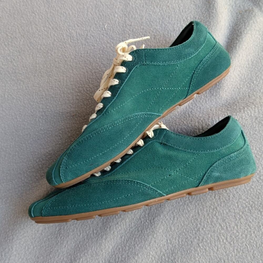 Zara Teal Green Suede Athletic Sneakers with Cream Laces - Picture 2 of 6